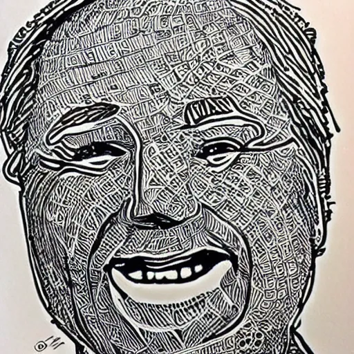 Prompt: joe biden face closeup, zentangle style