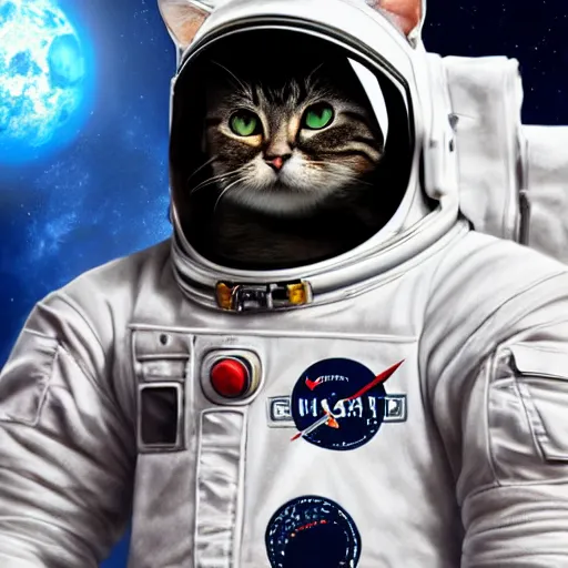 Prompt: a cat in a astronaut suit, 3d, sci-fi fantasy, intricate, elegant, highly detailed, lifelike, photorealistic, digital painting, artstation, illustration, concept art, sharp focus, art in the style of Shigenori Soejima