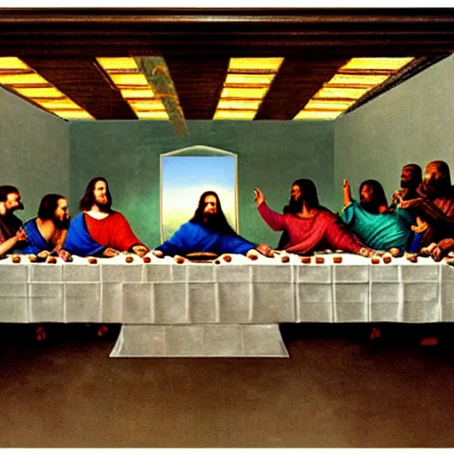 Prompt: photo of Kanye West in the Last Supper