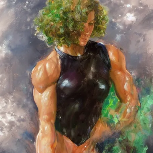 Image similar to muscular tatsumaki by daniel gerhartz, trending on art station