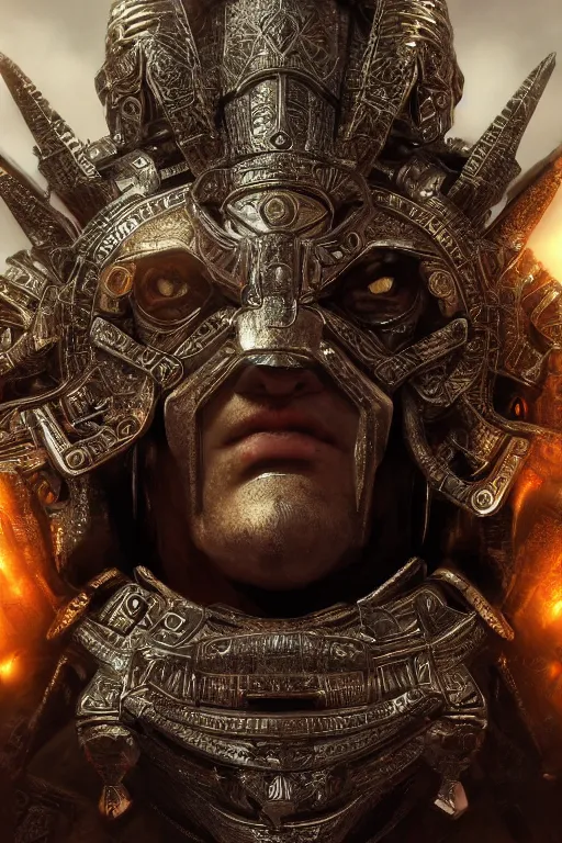 Image similar to aztec god, close - up portrait, powerfull, intricate, elegant, volumetric lighting, scenery, digital painting, highly detailed, artstation, sharp focus, illustration, concept art, ruan jia, steve mccurry