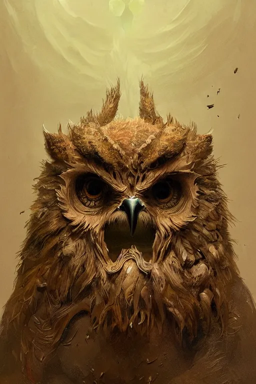 Image similar to owlbear , physically accurate, moody dynamic lighting, very very intricate, very very elegant, highly detailed, digital painting, artstation, HR GIGER, Hieronymus Bosch, Francis Bacon, concept art, smooth, very beautiful, sharp focus, illustration, art by artgerm and greg rutkowski and alphonse mucha