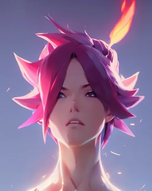 Prompt: vi from league of legends, detailed perfect face, exquisite details, fire magic, mid view, design on a white background, by studio muti, greg rutkowski makoto shinkai takashi takeuch studio ghibli