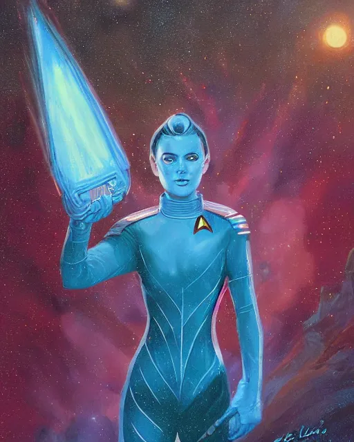 Image similar to Portrait of an Asari as a Starfleet officer by Paul Lehr