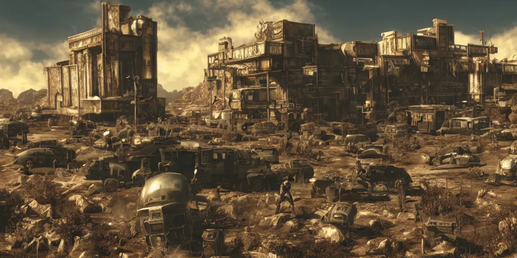 Image similar to fallout new vegas remake, realistic 4 k octane beautifully detailed render, 4 k post - processing, highly detailed, intricate complexity, epic composition, magical atmosphere, cinematic lighting, masterpiece, ultra hd