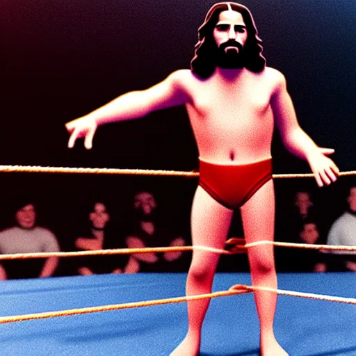 Image similar to Jesus at a wrestling match, photorealistic, 4K