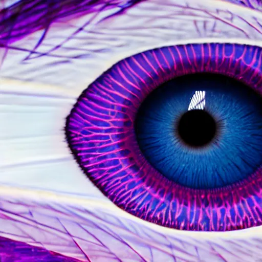 Image similar to close-up photo of the iris of an eye, hues of blue and purple, abstract lines