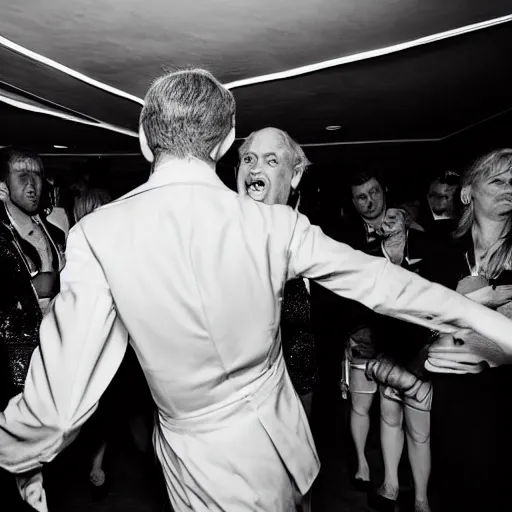 Prompt: prince andrew dancing in a nightclub, sweaty, wide angle, 14mm
