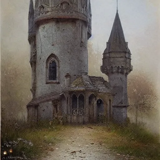 Image similar to (((((((Gothic revival castle gatehouse))))))) . muted colors. by Jean-Baptiste Monge !!!!!!!!!!!!!!!!!!!!!!!!!!!!!!!!!!!!!!!!