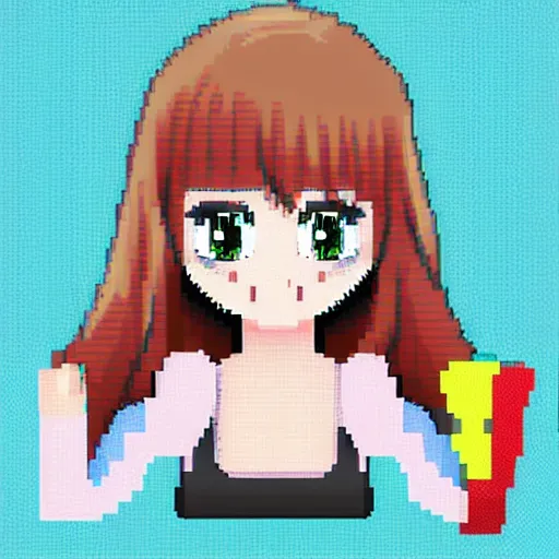 Image similar to colorful anime girl with big eyes eating ice cream pixel art