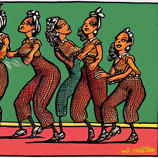 Prompt: dominicanas dancing, drawing by r crumb