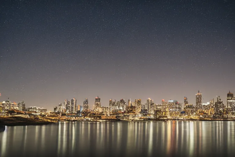 Image similar to long exposure night landscape with city on horisont, 5 seconds shutter