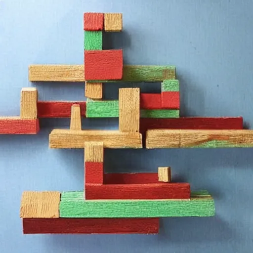 Image similar to ship of theseus made of blocks,