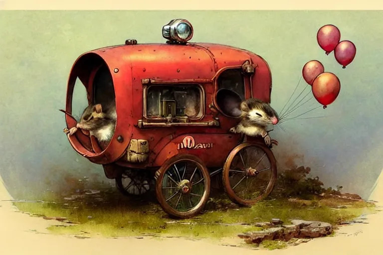 Image similar to adventurer ( ( ( ( ( 1 9 5 0 s retro future robot mouse balloon adventure wagon house. muted colors. ) ) ) ) ) by jean baptiste monge!!!!!!!!!!!!!!!!!!!!!!!!! chrome red