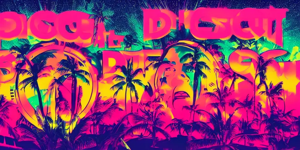 Prompt: discotheque in miami, retro - wave art, synthwave, outrun style