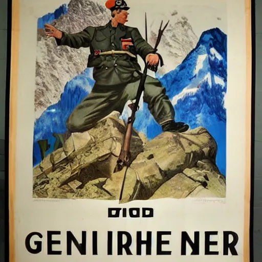 Image similar to highly detailed german ww 2 propaganda!!! nazi poster of german alps