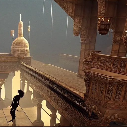 Image similar to a screenshot from prince of persia where the prince is doing a dance