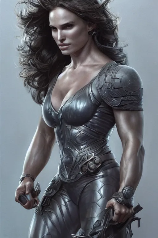 Image similar to muscled Natalie Portman as a ruggedly handsome hero, intricate, elegant, highly detailed, centered, digital painting, artstation, concept art, smooth, sharp focus, illustration, art by artgerm and donato giancola and Joseph Christian Leyendecker, Ross Tran, WLOP