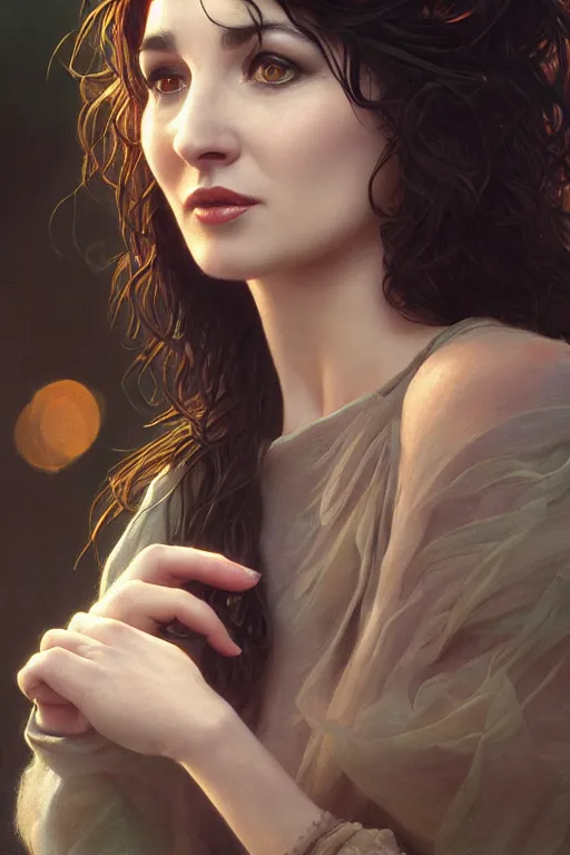 Image similar to painting of kate bush, ultra realistic, sharp details, sensual, subsurface scattering, intricate details, warm lighting, beautiful features, highly detailed, photorealistic, octane render, 8 k, unreal engine, art by artgerm and greg rutkowski and alphonse mucha