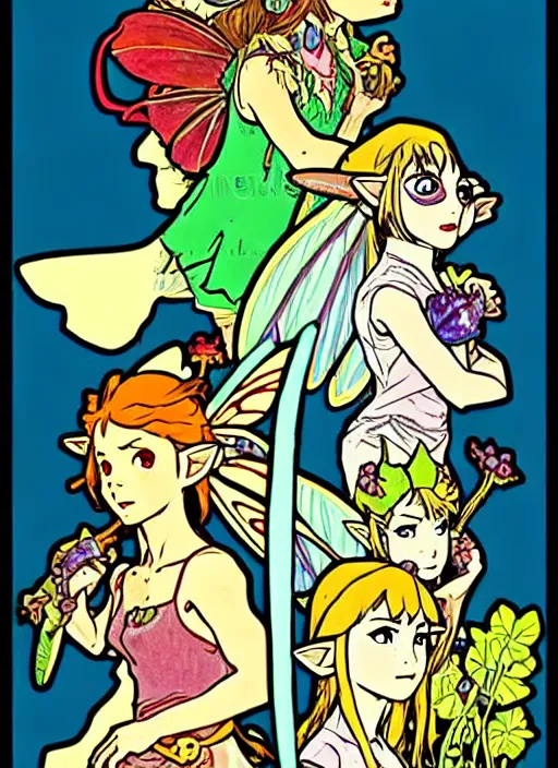 Image similar to great fairies, from the legend of zelda!! portrait illustration, pop art, splash painting, art by geof darrow, ashley wood, alphonse mucha, makoto shinkai