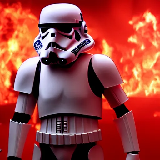 Image similar to stormtrooper as a demon in hell 4k