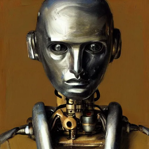 Image similar to portrait of a robot by lucian freud in the style of greg rutkowski