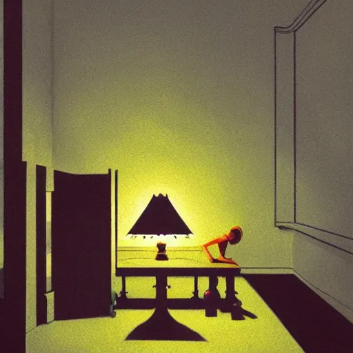 Image similar to surreal nightmare in the darkness, by Edward Hopper and James Gilleard, highly detailed
