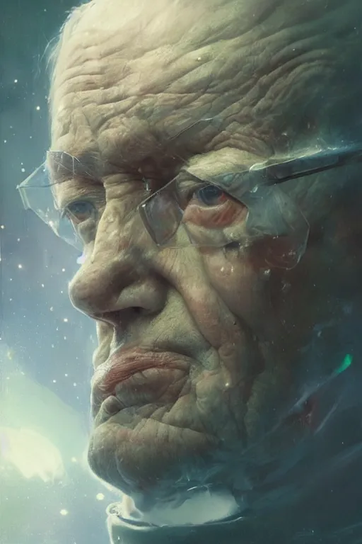 Prompt: the look of an elderly person 6 5 5 4 1 8 8 full of wrinkles and imperfections by artgem and greg rutkowski, highly detailed, high contrast, light reflection, trippy, nebula, trending on artstation