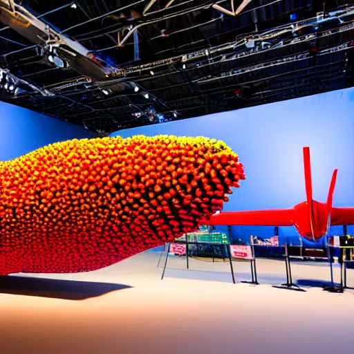 Image similar to sculpture of a plane made out of tulips, amsterdam show, realistic, 4 k, very detailed