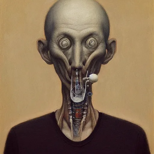 Prompt: a portrait a very ordinary person, by Shaun Tan, surrealism, whimsical, anatomically correct, beautiful perfect face, sharp focus, Highly Detailed