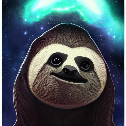 Image similar to geometric sloth with galaxy eyes in space, nebula in the background, intricate, elegant, highly detailed, digital painting, artstation, concept art, smooth, sharp focus, illustration, art by artgerm