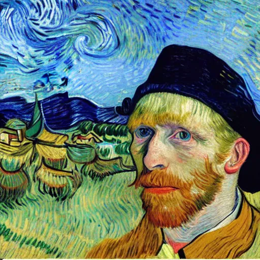 Prompt: a portrait of boris johnson earing a straw hat in a scenic environment by van gogh