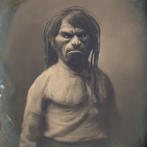 Prompt: 19 century fantasy orc portrait Daguerreotype photography by Louis Daguerre