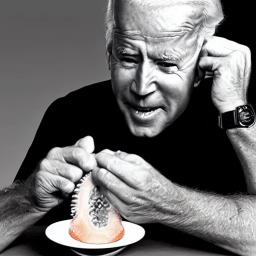 Image similar to joe biden eating a demon core, photography, realism, realistic, photorealism, photography, f 3. 5