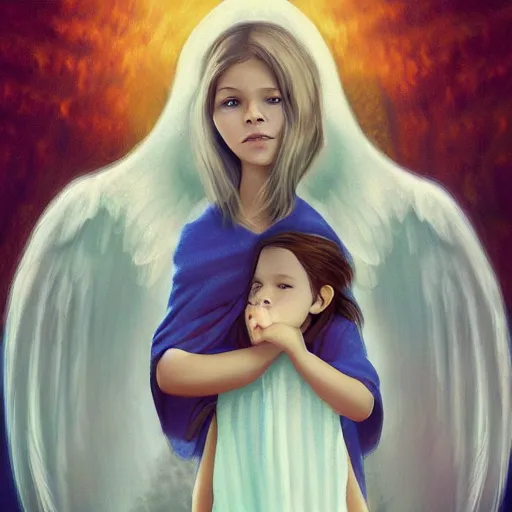 Prompt: Angel protecting child by Ben Evrard, very detailed, deviantart, artstation