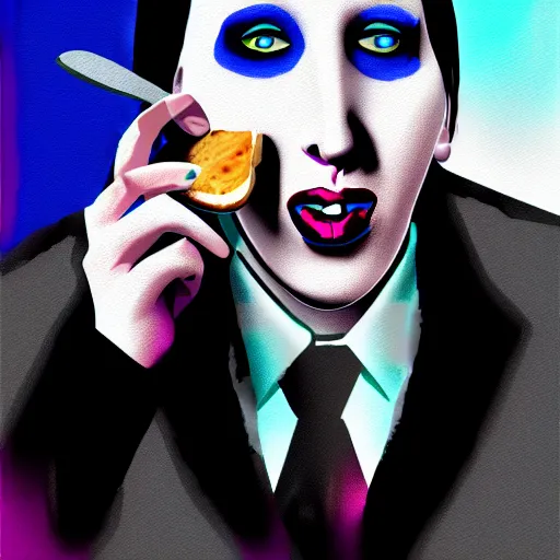 Image similar to digital painting of marilyn manson eating toast