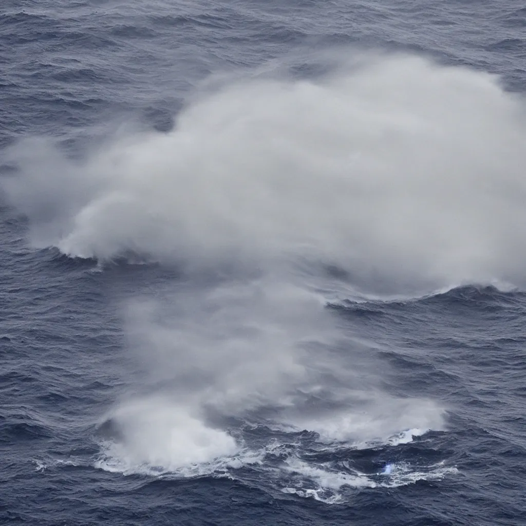 Image similar to a cube in the middle of the sea with images of a sea squall on its sides. in the style of Richard Serra