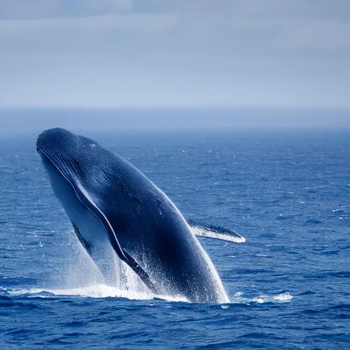 Prompt: a photo of the ocean and a blue whale coming up for air photography high - quality beautiful