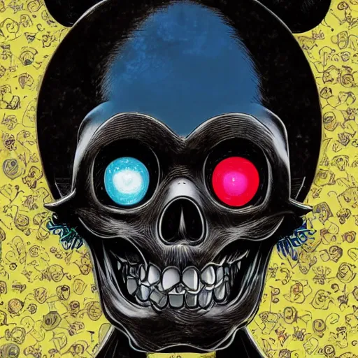 Prompt: anime manga skull portrait girl face mickey mouse marge simpson detailed highres 4k by trevor brown and James Jean and will cotton pop art nouveau