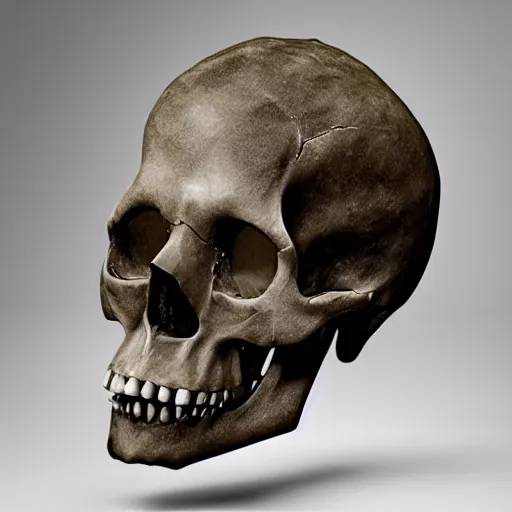 Prompt: broken human skull with only the jaw and nose