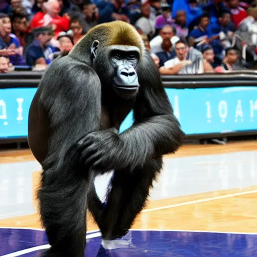 Image similar to gorilla playing basketball, nba game