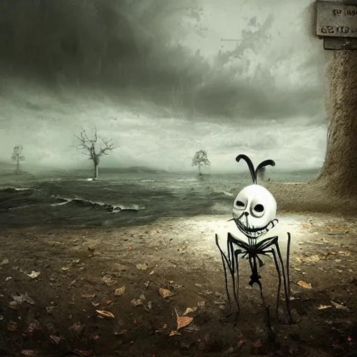 Image similar to michal karcz surrealism drawing of the end of the road. , in the style of jack skellington, in the style of a clown, loony toons style, horror theme, detailed, elegant, intricate, 4k, Renaissance painting