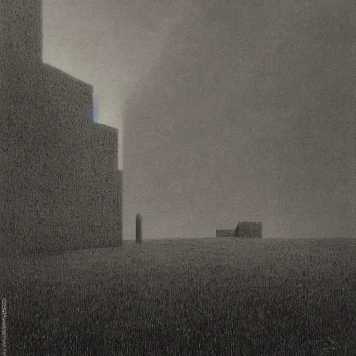 a building in a landscape, by zdzislaw beksinski | Stable Diffusion