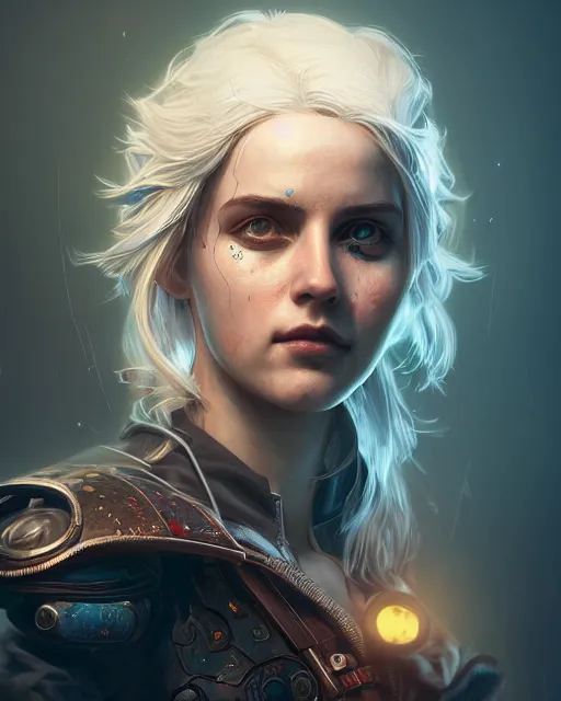 Image similar to portrait of ciri as a cyborg. intricate abstract. intricate artwork. by Tooth Wu, wlop, beeple, dan mumford. octane render, trending on artstation, greg rutkowski very coherent symmetrical artwork. cinematic, hyper realism, high detail, octane render, 8k, iridescent accents