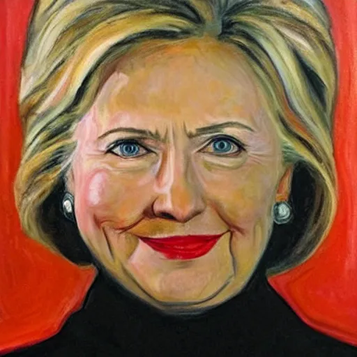 Image similar to shiny red hillary clinton portrait painted by edvard munch, very very very very beautiful