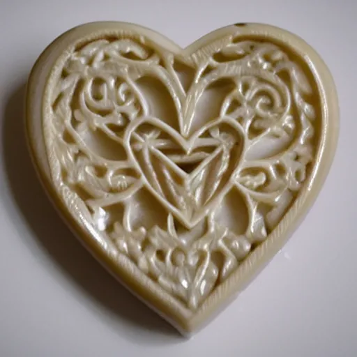 Prompt: intricate heart delicately carved into block of ivory, c anon 5 d 5 0 mm lens