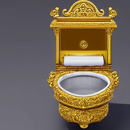 Image similar to a toilet made from solid gold. highly detailed, ornate, photorealistic