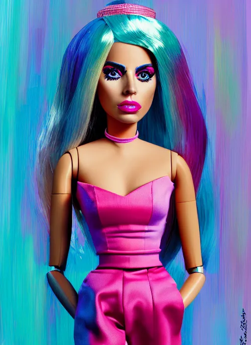 Image similar to lady gaga as a barbie doll, path traced, highly detailed, high quality, digital painting, alena aenami, mark ryden