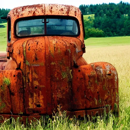 Prompt: Rusty truck, open field, 8k, photography