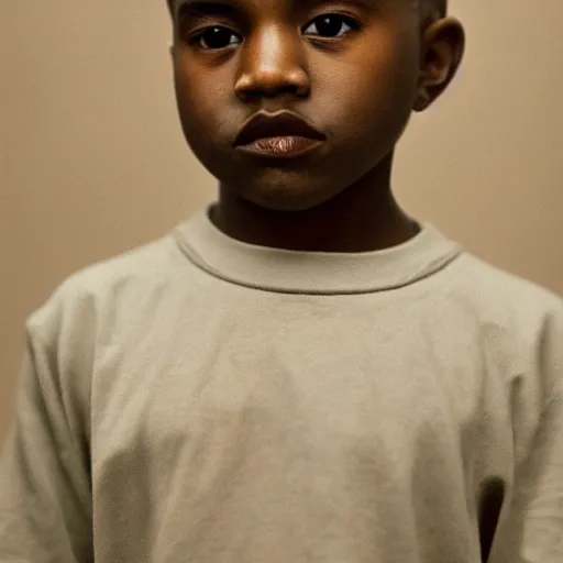 Prompt: the face of young kanye west at 1 0 years old, portrait by julia cameron, chiaroscuro lighting, shallow depth of field, 8 0 mm, f 1. 8